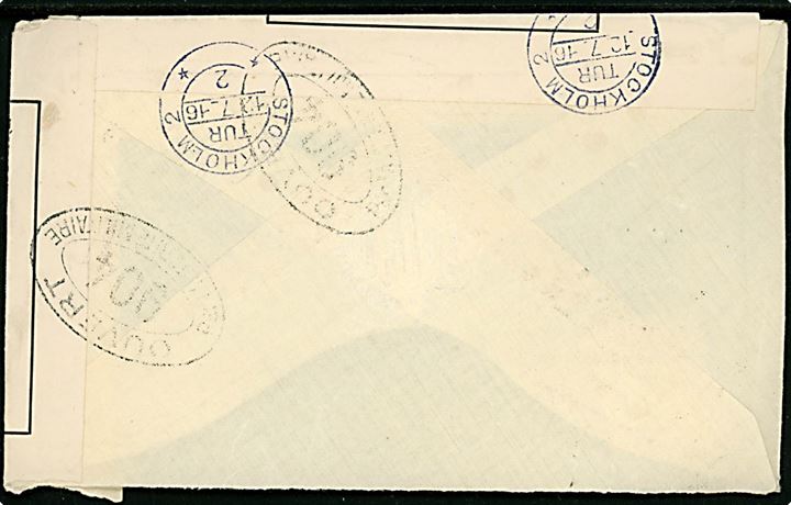 25 cts. Alfonso XIII på brev fra Malaga annulleret med svagt bureaustempel d. 30.6.1916 til Stockholm, Sverige. Åbnet af fransk censur i London med ovalt censurstempel 904.