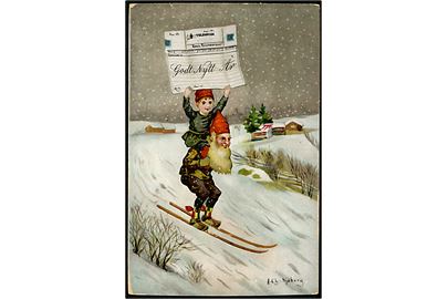 A. Ch. Sjöberg. Nisse på ski med telegram. A. Eliasson