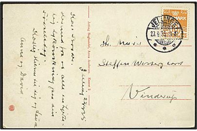 10 øre Bølgelinie på brevkort annulleret med brotype Ic stempel Jellinge d. 23.9.1935 til Vinderup.