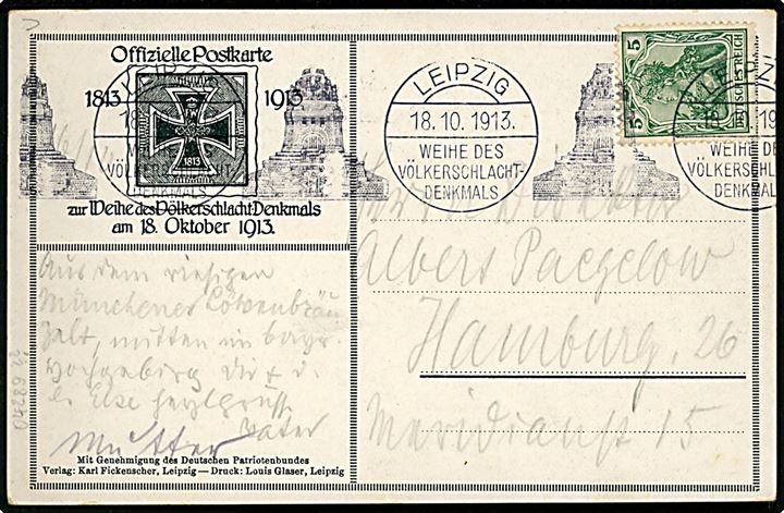 Leipzig. Völkerschlachtdenkmal (Mindetemplet). Officielt postkort fra 1913 med særstempel.