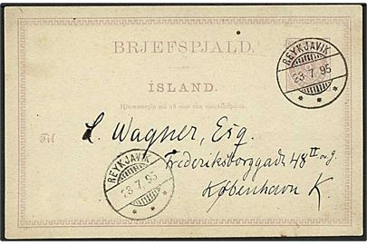 8 aur helsagsbrevkort fra Reykjavik d. 23.7.1895 til København, Danmark.