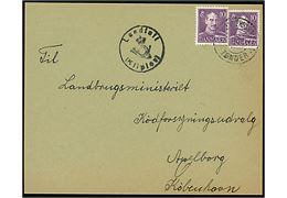10 øre Chr. X (2) på brev annulleret med svagt bureaustempel Sønderborg - Tønder sn1 T.418 d. 5.?.1943 og sidestemplet med posthornstempel Lundtoft (Kliplev) til København. Kuvert beklippet.