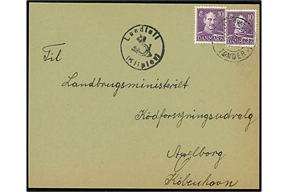 10 øre Chr. X (2) på brev annulleret med svagt bureaustempel Sønderborg - Tønder sn1 T.418 d. 5.?.1943 og sidestemplet med posthornstempel Lundtoft (Kliplev) til København. Kuvert beklippet.