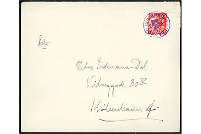 20 øre Karavel på brev fra 1940'erne fra Fru Elisabeth Stau's Rekreationshjem i Dronninge Mølle annulleret med posthornstempel KILDEKROGE (HORNBÆK) til København.