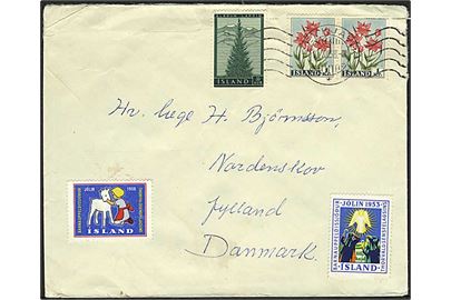 1 kr. Blomster (par), 35 aur Trævækst, samt Thorvaldsen foreningen 1953 og 1958 julemærker på brev fra Reykjavik d. 10.12.1958 til Nordenskov, Danmark.