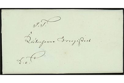 1834. Tjenestebrev med fuldt indhold dateret d. 12.6.1834 til Kjøbenhavn. På bagsiden laksegl Bornholms Amts Segl.