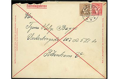 10 øre og 15 øre Tavsen på fortrykt Søndagsbrev kuvert fra Rødby d. 7.11.1936 til København. Urent åbnet.