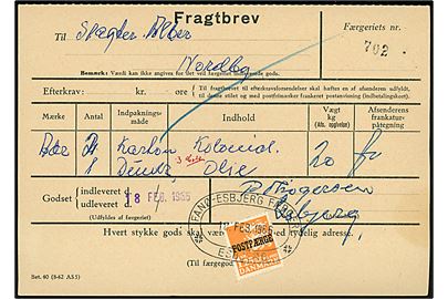 1,25 kr. Rigsvåben Postfærge provisorium single på fragtbrev fra Esbjerg d. 18.2.1966 til Nordby, Fanø.