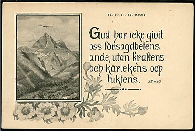 K.F.U.K. 1920. Svensk religiøst kort med bibelsted. Uden adresselinier.