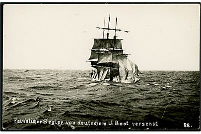 1. Verdenskrig. Fjendtlig sejler sænket af tysk ubåd. No. 88