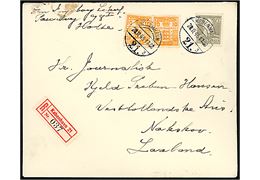 50 øre Chr. X og 10 øre Gebyr (par) på anbefalet brev fra København 21 (= Hovedbanegården) d. 20.11.1946 til Nakskov.