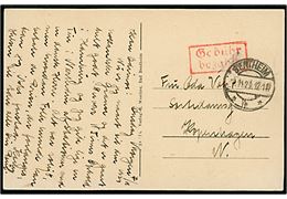 Ufrankeret infla brevkort med rammestempel Gebühr bezahlt fra Bnetheim d. 7.11.1923 til København, Danmark. Frankering 2.4 mia. mk. betalt kontant. 