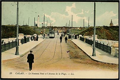 Calais. Den nye bro og Avenue de la Plage med flere sporvogne. LL no. 55. 