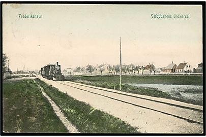 Frederikshavn, Sæbybanens Indkørsel med damptog. P. Alstrup no. 2089.