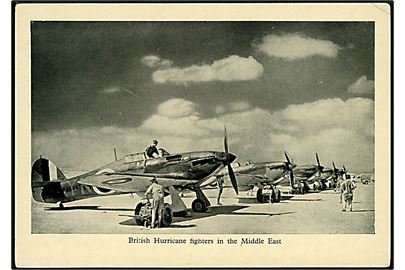 Britisk propaganda: Royal Air Force Hurricane maskiner i Mellemøsten. Uden adresselinier.  
