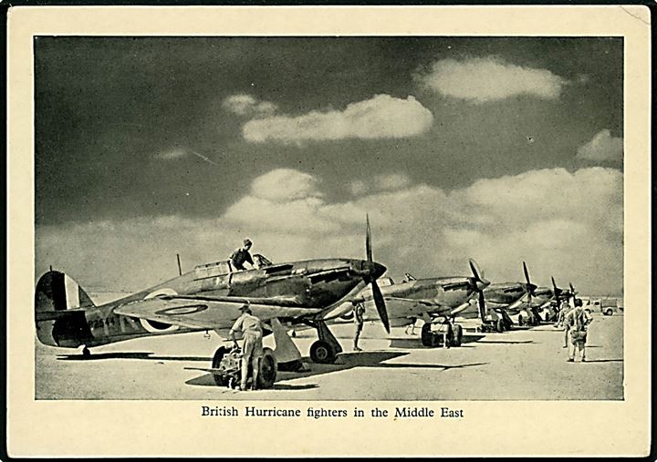 Britisk propaganda: Royal Air Force Hurricane maskiner i Mellemøsten. Uden adresselinier.  