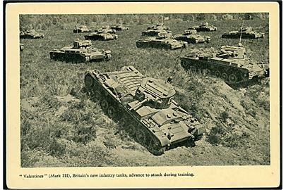 Britiske Valentines (Mark III) kampvogne under træning. U/no.