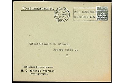 8 øre Bølgelinie single på lokal Forretningspapirer fra Københavns Belysningsvæsen H. C. Ørsted Værket i København d. 4.11.1933.