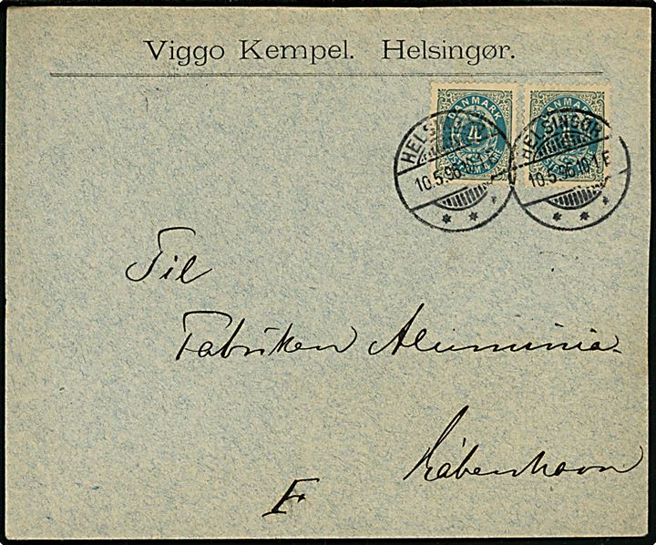 4 øre Tofarvet omv. rm. (2) på brev fra Helsingør d. 10.5.1896 til København.
