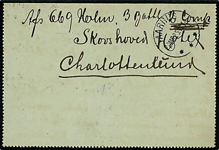 10 øre Chr. X soldater korrespondancekort fra soldat på Skovshoved Hotel annulleret Charlottenlund d. 24.11.1916 til Aarhus.