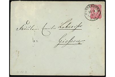 10 pfg. Adler helsagskuvert annulleret med 2-ringsstempel Sonderburg d. 12.12.1880 til Giessen.