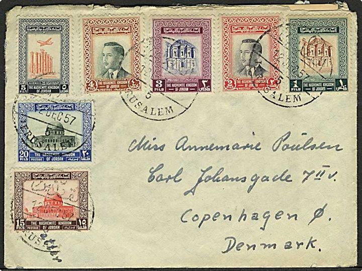 Jordan udg. på brev stemplet Jerusalem d. 12.9.1957 til København, Danmark. Fra dansk FN-soldat ved UNEF - HQ i Gaza.