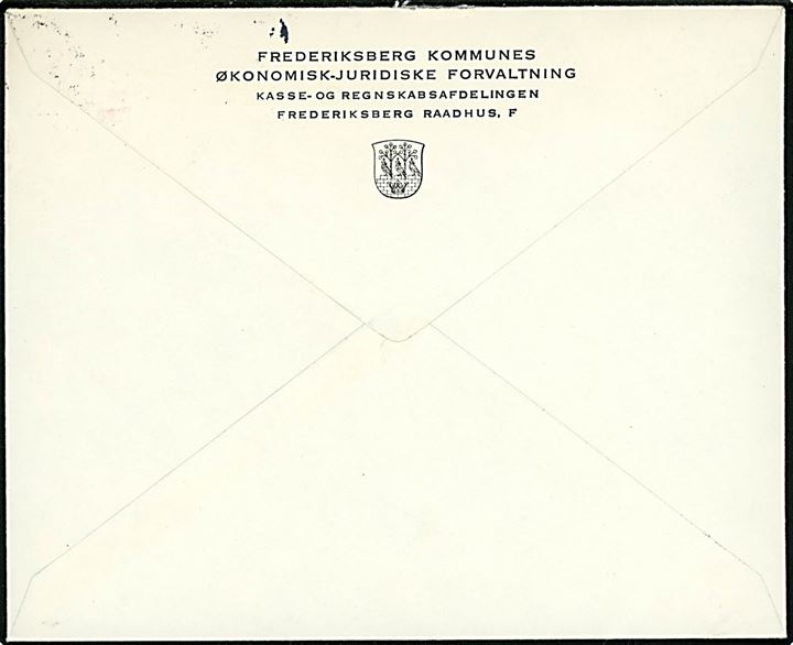 35 øre Fr. IX med perfin F.K. og Julemærke 1966 på brev fra Frederiksberg Kommune stemplet København d. 13.12.1966 til København.