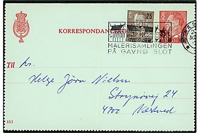 35/30 øre provisorisk helsags korrespondancekort (fabr. 113) opfrankeret med 25/20 øre helsagsafklip sendt lokalt fra Præstø Amt i Næstved d. 30.6.1970. 