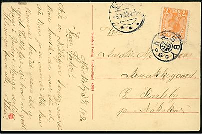 7 øre Chr. X på brevkort annulleret med stjernestempel NÆSBY og sidestemplet Nakskov d. 6.1.1920 til Ø. Karleby pr. Nakskov.