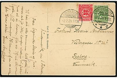 5 pfg. og 10 pfg. Fælles udg. på brevkort (Dannebrog) annulleret Sonderburg **C d. 2.2.1920 til Faaborg, Danmark.