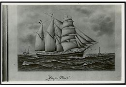 Jørgen Olsen, 3-mastet skonnert af Marstal. Efter maleri. Fotokort u/no.