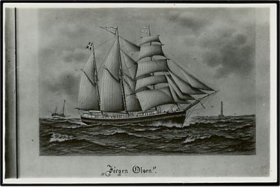 Jørgen Olsen, 3-mastet skonnert af Marstal. Efter maleri. Fotokort u/no.