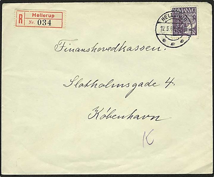 35 øre Karavel single på lokalt anbefalet brev fra Hellerup d. 12.3.1940 til København.