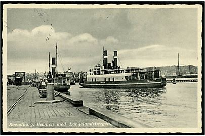 Svendborg, havnen med Langelandsfærgen Langeland. Bladsalget no. 6500.