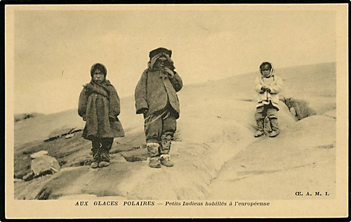 Eskimo børn - antagelig i Canada. Fransk missions kort. 