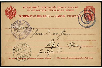 4 kop. helsagsbrevkort annulleret med nr.stempel 6 eller 9 og sidestemplet St. Petersborg d. 18.9.1900 til Basel, Schweiz.