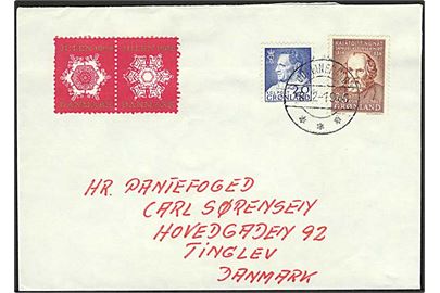 20 øre Fr. IX og 35 øre Martin Goldschmidt på brev fra Julianehåb d. 8.12.1966 til Tinglev.