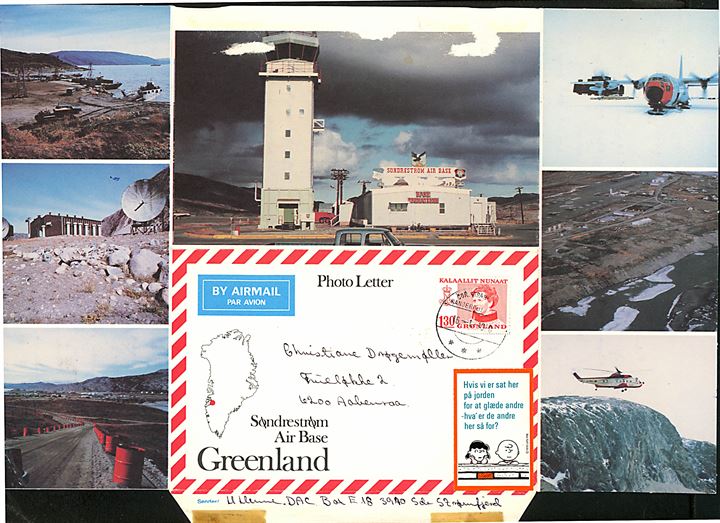1,30 kr. Margrethe på Sondrestrom Air Base Photo Letter stemplet Sdr. Strømfjord d. 16.1.1980 til Åbenrå, Danmark.