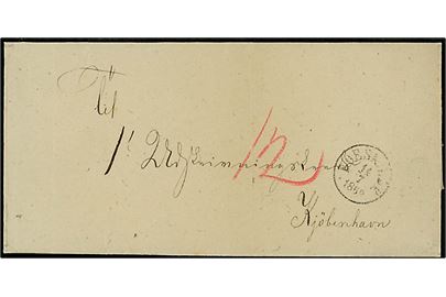 1869. Ufrankeret brev fra Lejre Herredskontor med antiqua Roeskilde d. 14.7.1869 til 1. Udskrivningskontor i Kjøbenhavn. Påskrevet 12 sk. porto.