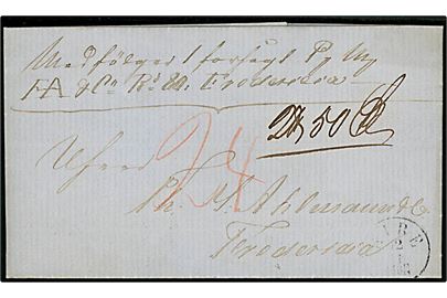 1865. Ufrankeret pakkefølgebrev med fuldt indhold og antiqua Ribe d. 12.11.1865 til Fredericia. Påskrevet 24 sk. porto.