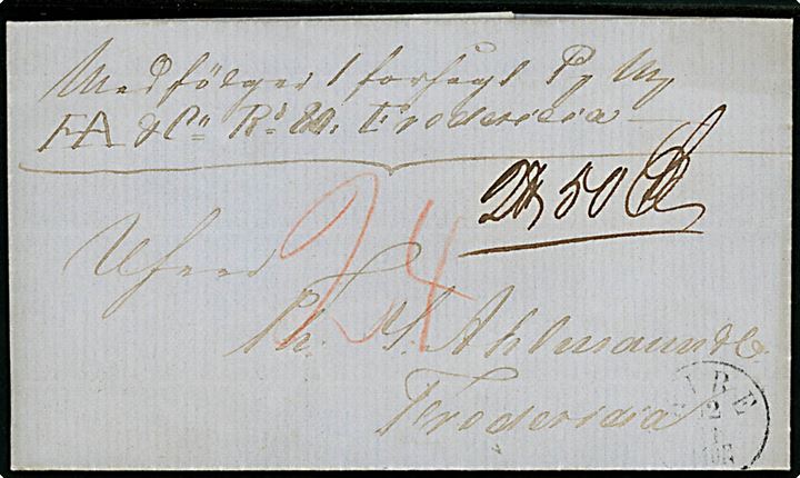 1865. Ufrankeret pakkefølgebrev med fuldt indhold og antiqua Ribe d. 12.11.1865 til Fredericia. Påskrevet 24 sk. porto.