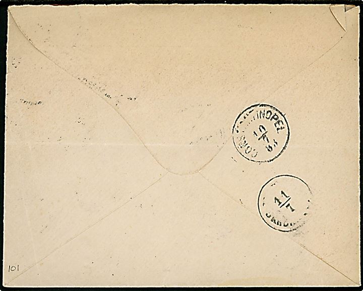 10 pfg. Adler i parstykke på brev fra Königl. Botanisches Museum stemplet Schöneberg bei Berlin d. 5.7.1883 via Constantinopel til det tyske vice-konsulat Dardanellerne, Tyrkiet.