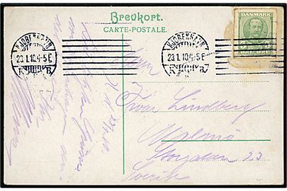 5 øre Fr. VIII helsagsafklip på brevkort fra Kjøbenhavn d. 23.1.1910 til Malmö, Sverige.
