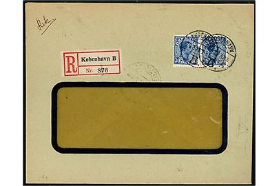 30 øre Chr. X i parstykke med perfin GL... (Delvis af GLOBUS) på anbefalet rudekuvert fra firmaet Globus i Kjøbenhavn d. 24.8.1926 til Leipzig, Tyskland. 