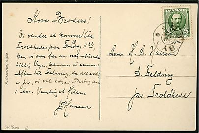 5 øre Fr. VIII på brevkort (Skovlund skole) annulleret med stjernestempel MØLBY til S. Felding pr. Troldhede.