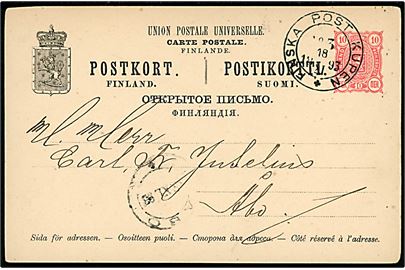 10 pen. helsagskuvert fra Tavastehus annulleret med bureaustempel Finska Post Kupen No. 3 d. 18.11.1893 til Åbo.