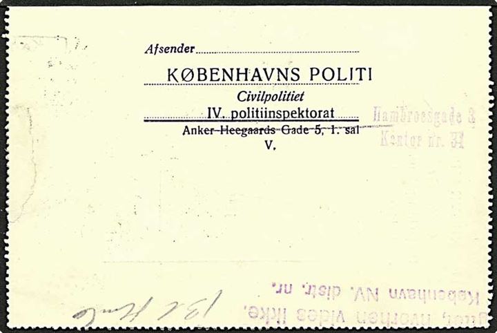20/15 øre Fr. XI korrespondancekort fabr. nr. 97 sendt lokalt i København d. 16.11.1954. Modtaget er flyttet og kortet er returneret. 2 forskellige postale liniestempler.