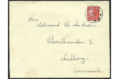 15 øre Karavel på brev stemplet Thorshavn d. 7.8.1935 til Aalborg. Islandsk afsender: Reykjavik Apotek. 
