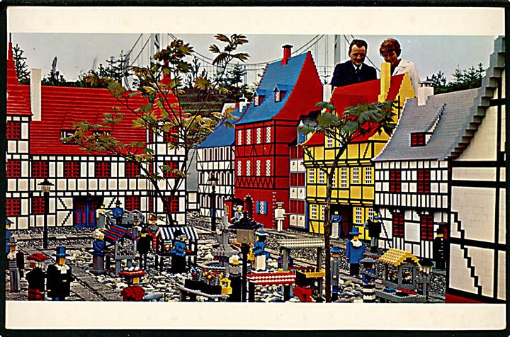 50 øre Fr. IX på brevkort (Legoland - Miniland) annulleret Kolding d. 29.7.1972 og sidestemplet Legoland Billund til Sverige.