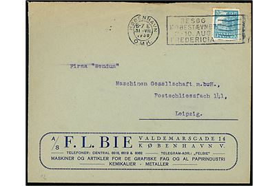 25 øre Karavel på firmakuvert fra A/S F. L. Bie i København d. 31.7.1930 til Leipzig, Tyskland.